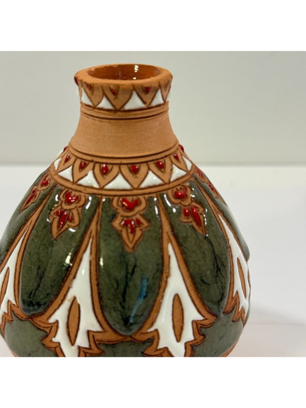 Vintage Bonis Pottery Greece Handmade Enamel Terracotta Clay Flower Vase - Picture 7 of 10
